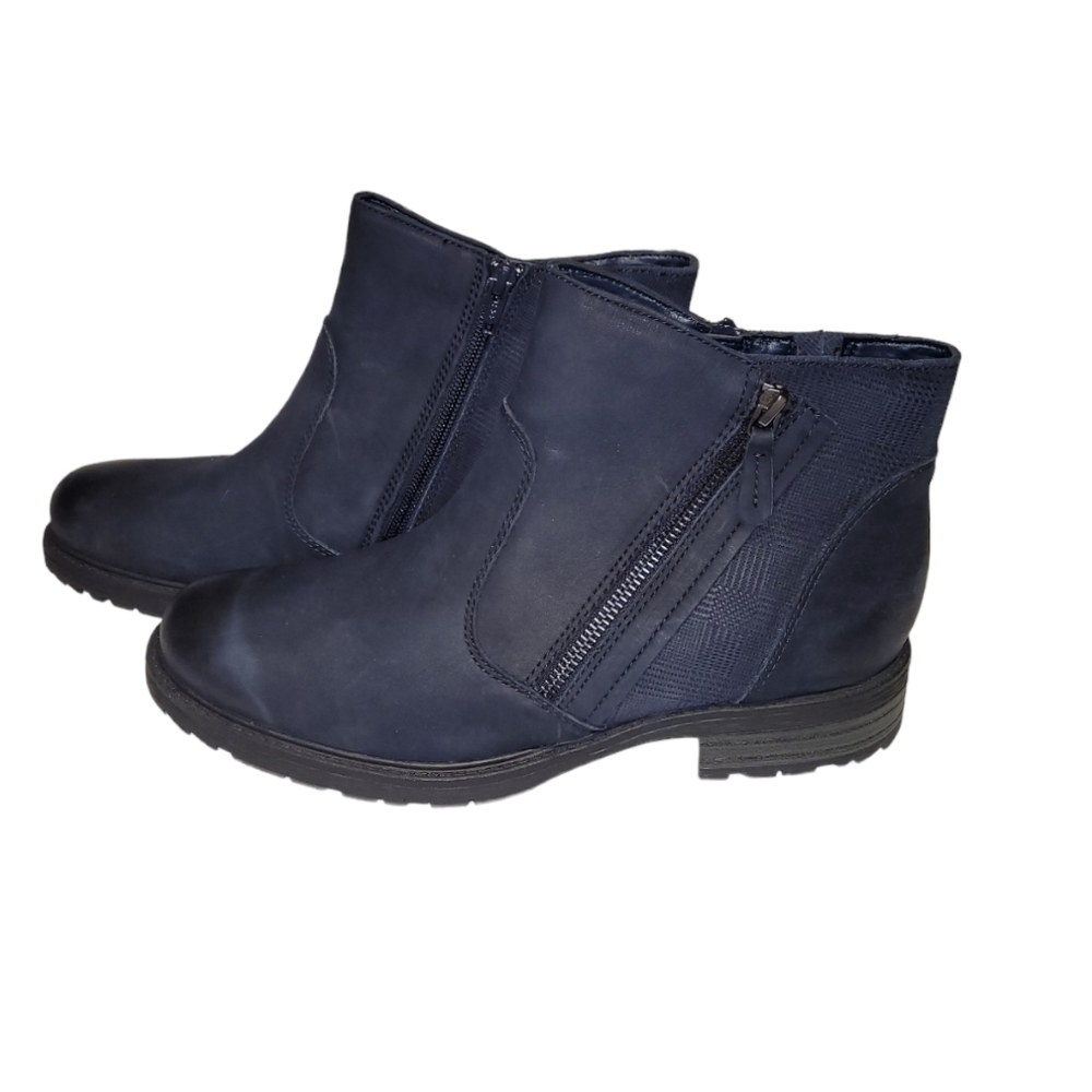 Earth Jordan Navy Vintage Leather Man-Made Materials Ankle Boot Size 10B